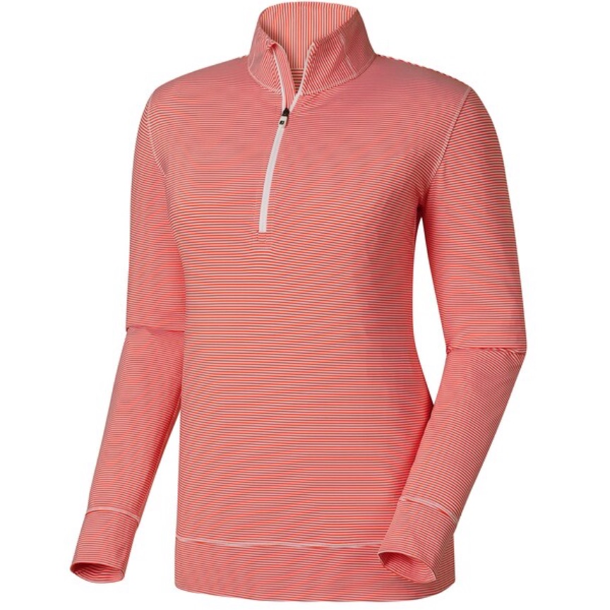 Footjoy Half-Zip Printed Mid-Layer Striped Top Sz Medium Golf Orange/White